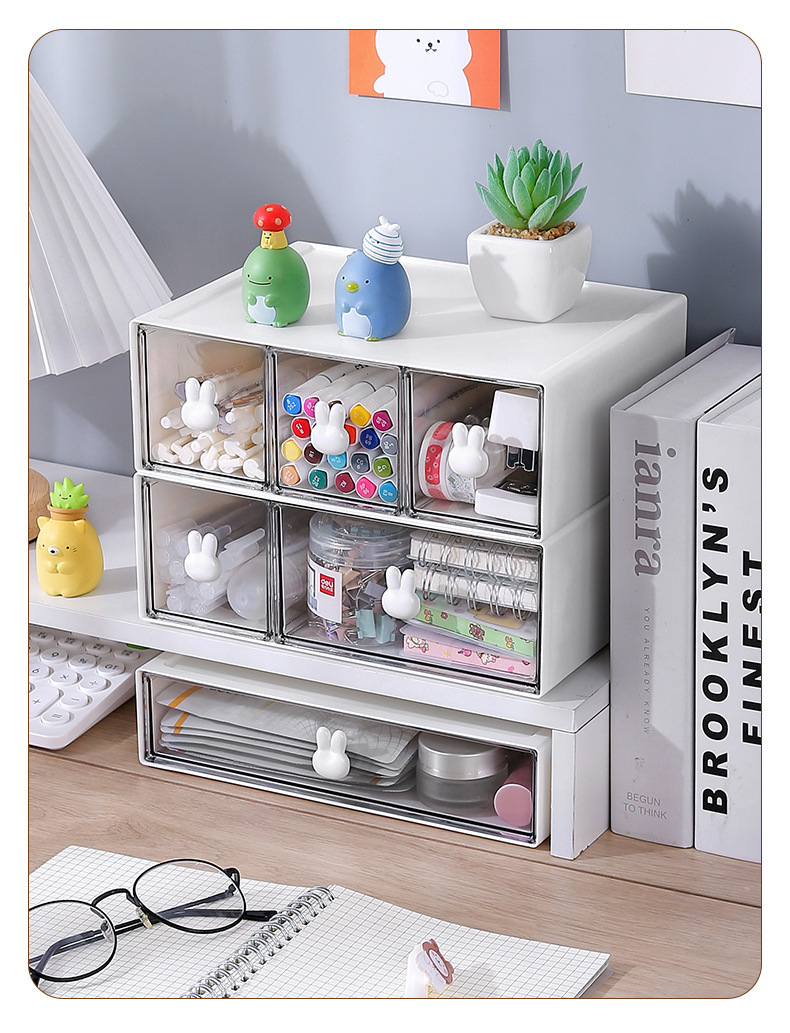 大容量抽屉式透明收纳盒多格桌面学生文具办公胶带储物盒子详情13