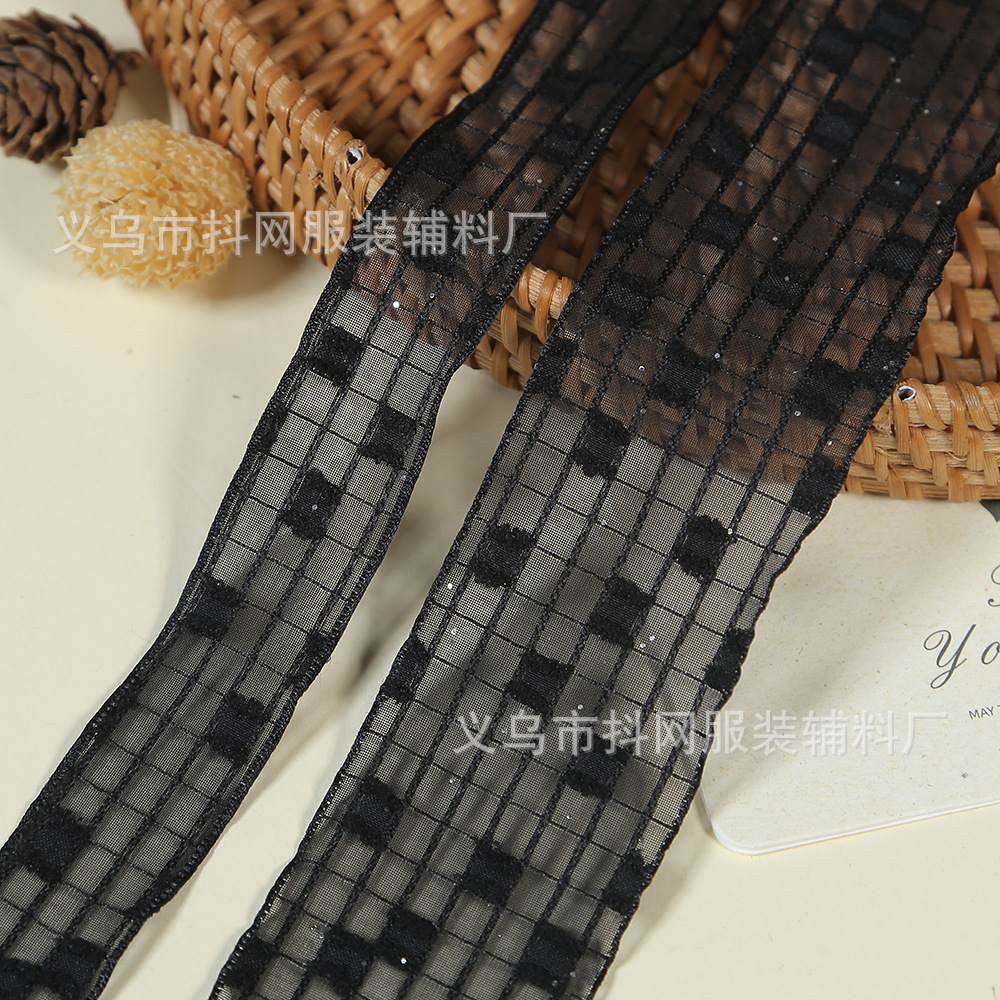 5cm亮片格纹雪纺纱带礼品包装丝带鲜花束包装彩带织带服装辅料详情16