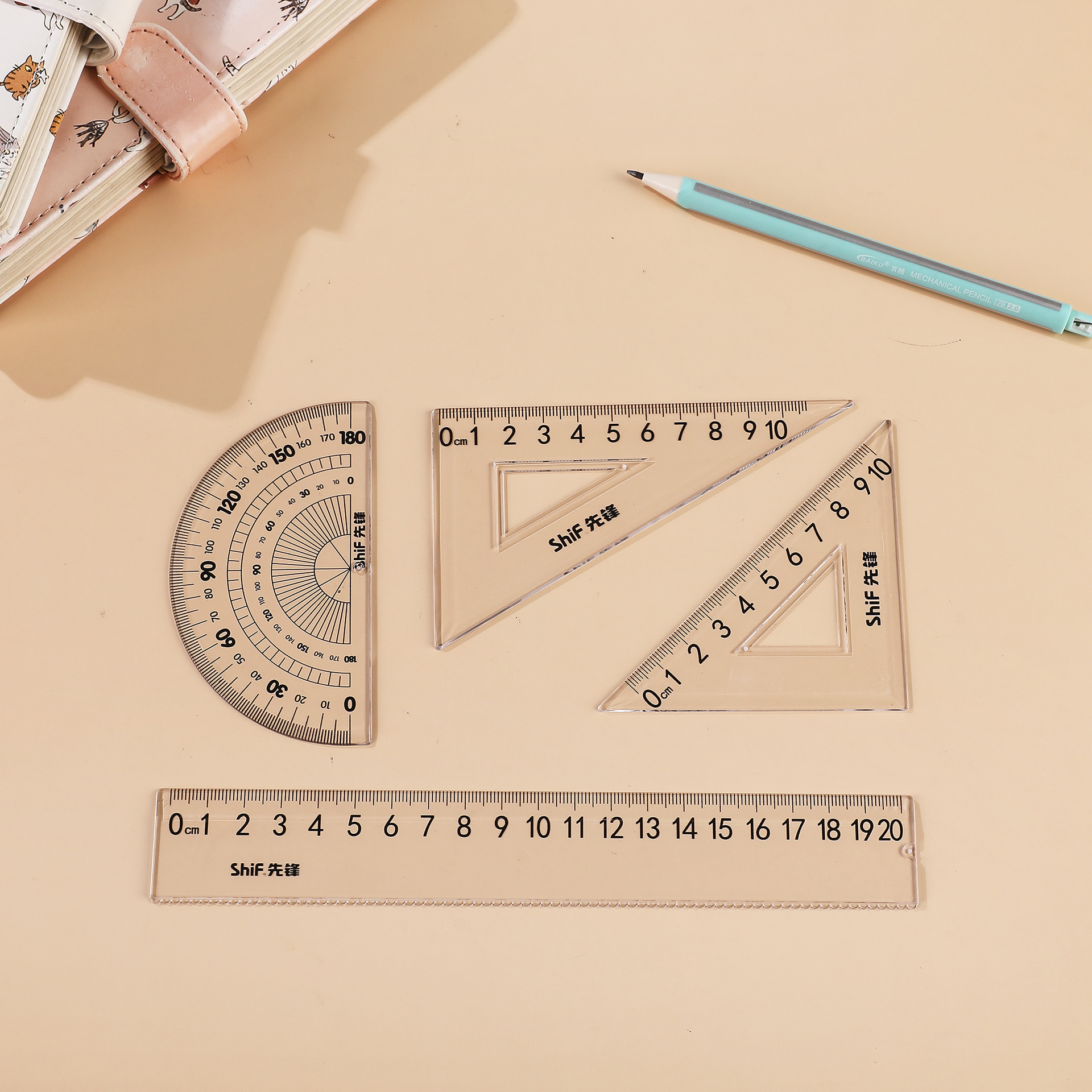 先锋5828尺子套装小学生用直尺三角尺量角器儿童多功能画图套尺详情4