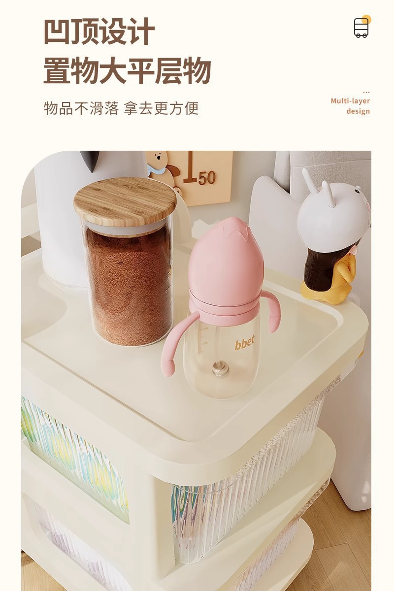 抽屉小推车零食架婴儿用品收纳柜落地可移动宝宝玩具储物架多层详情5