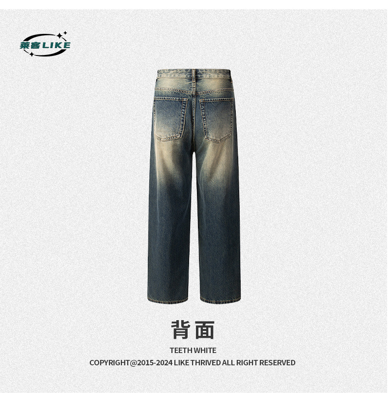 春款男裤宽松美式高街复古牛仔裤男新款直筒阔腿裤高级感男士裤子详情15