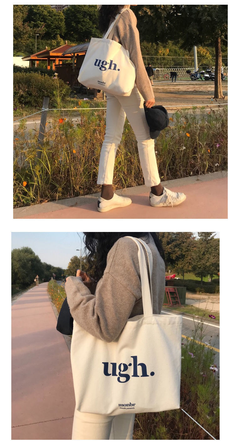 Single-shoulder canvas bag for female students in class, artistic Korean style retro English fashion shopping wholesale cloth bag, zipper bag pic 9