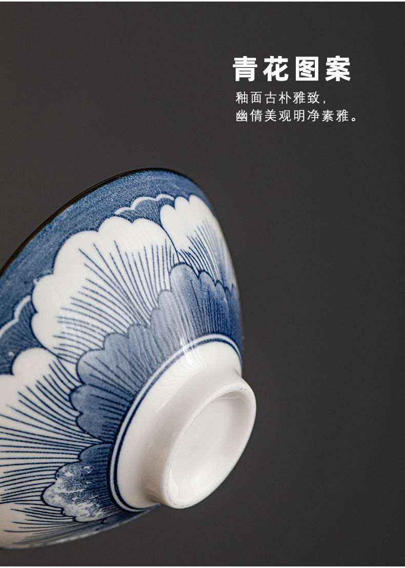 青花瓷茶杯10只套装陶瓷功夫小茶杯单杯随手礼茶盏复古品茗斗笠杯详情13