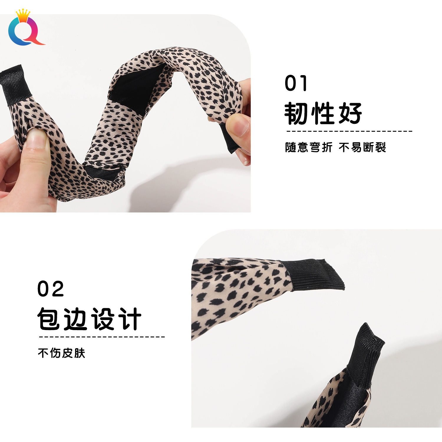 Qiyue Cross-border leopard Print knotted hair band Summer high-end wide-edge simple headband High top hair Hole Hair Accessory wholesale pic 4