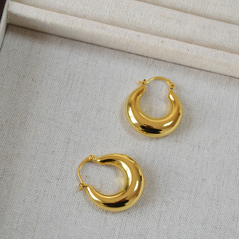欧美小众设计个性潮酷光面空心黄铜镀金月牙冷淡风高级感耳环耳饰详情3