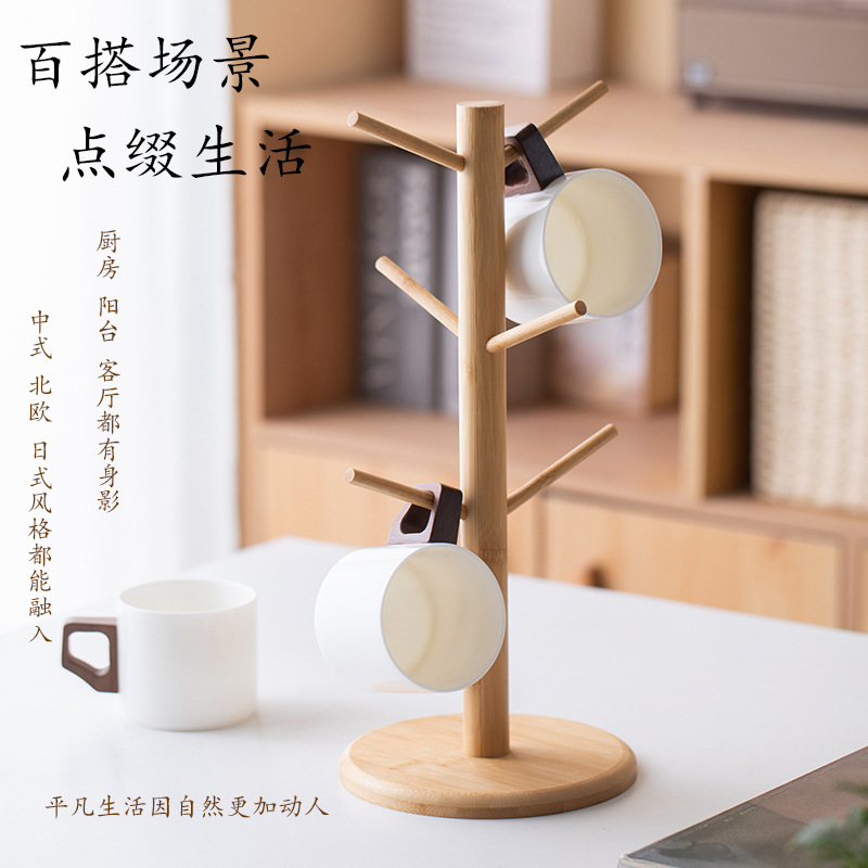Wooden tree-shaped jewelry rack with wooden jewelry box, round card tag, watch and bracelet, new accessory storage pic 8