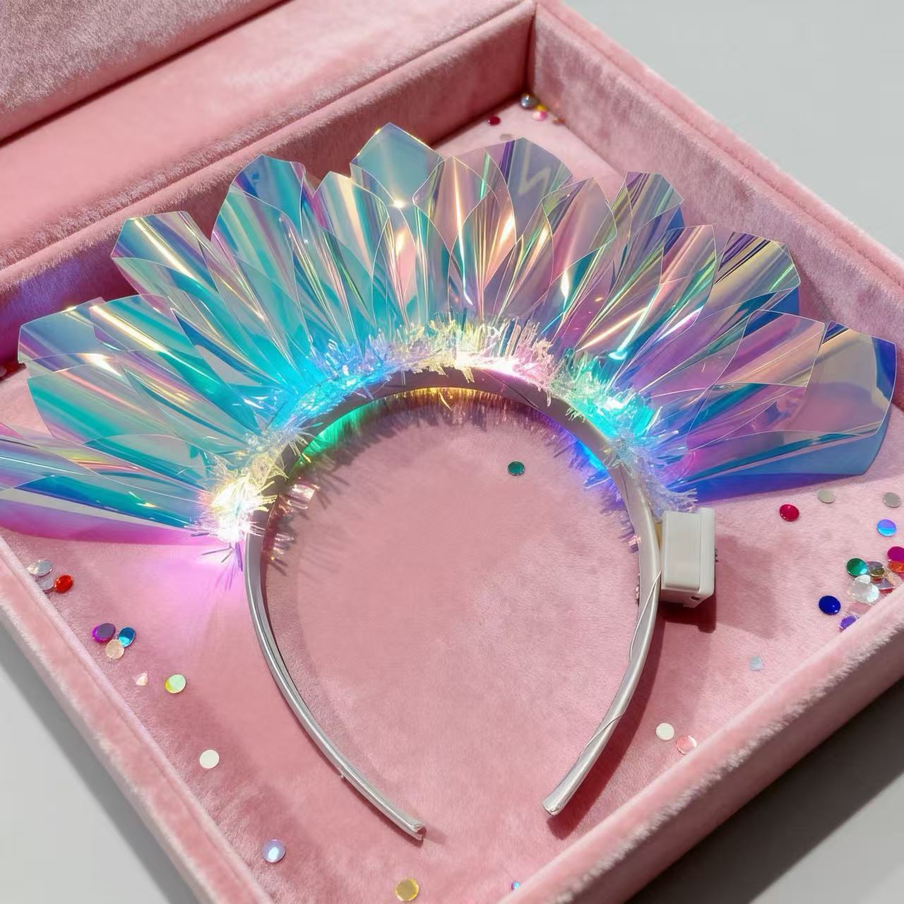 Direct sales of laser luminous headbands from cross-border manufacturers in Europe and America. Wholesale of stage, evening and performance decoration color film luminous headbands pic 4