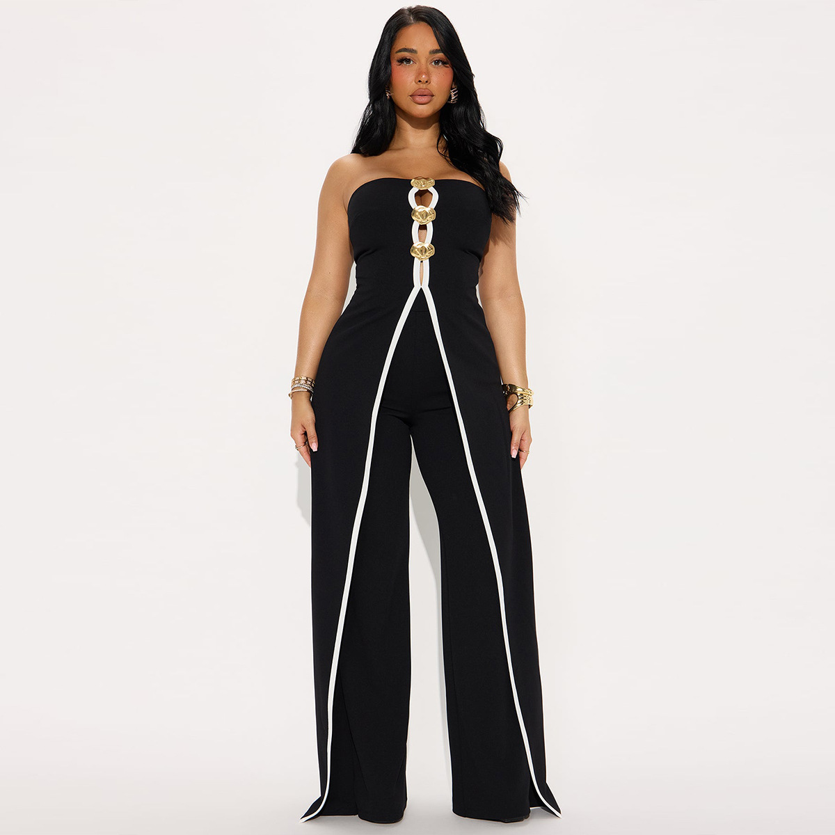 ZY6190 Amazon Independent store strapless false two-piece elegantly designed jumpsuit New partyjumpsuit pic 6