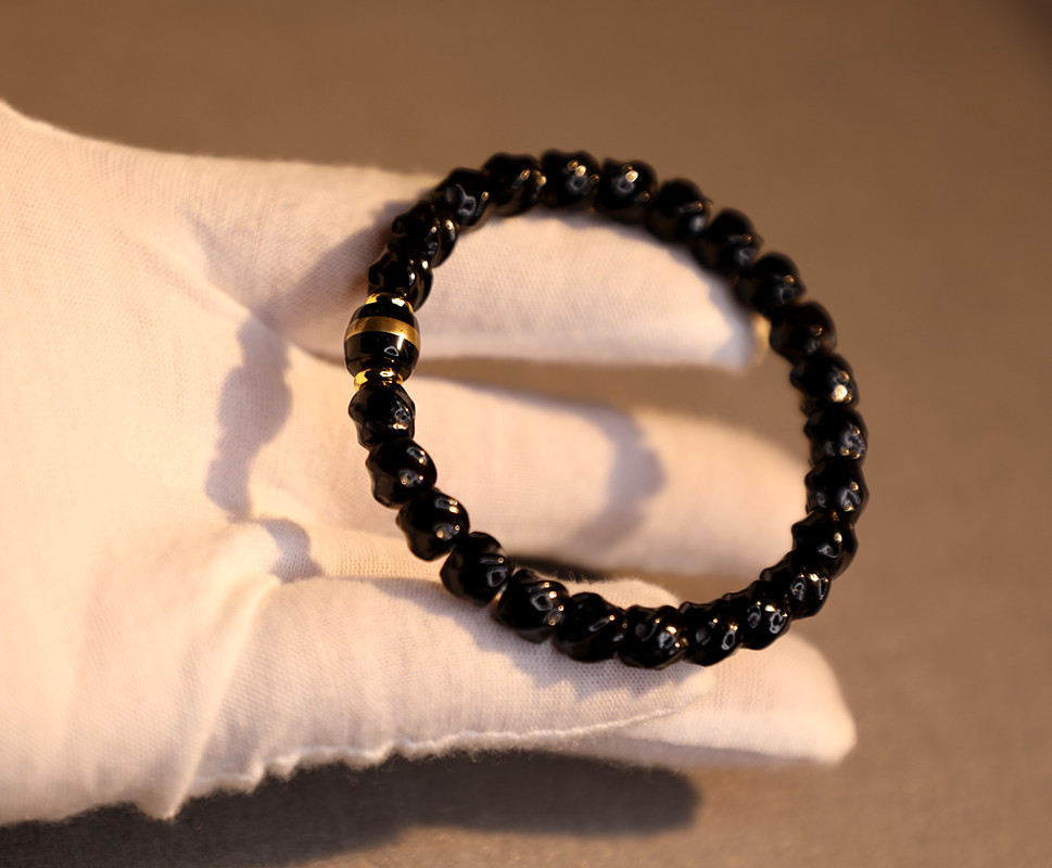 7*6mm premium Indonesian black gold coconut shell twisted bracelet, 108 handcrafted coconut shell bucket beads and Buddhist prayer beads pic 12