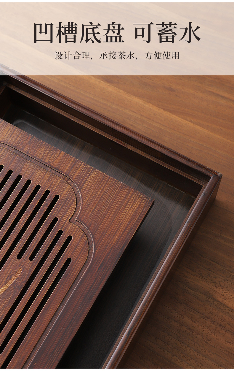 Wholesale of household small water storage trays, draining tea tables, simple rectangular bamboo tea sets, large and small sizes pic 7
