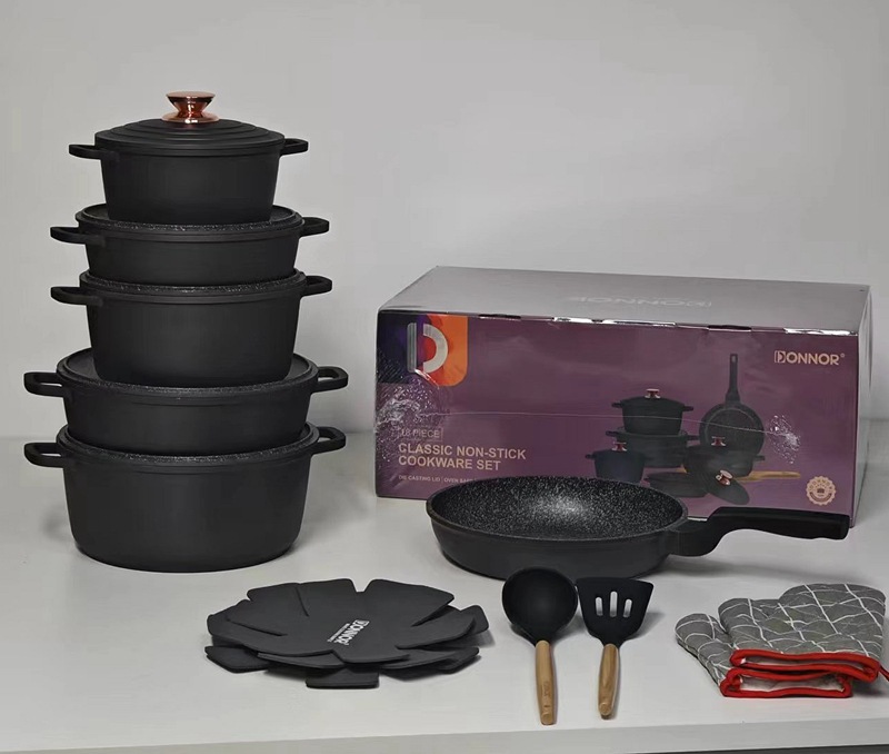 18pcs cookware Set 18-piece non-stick aluminum pot die-cast lid set tourmaline die-cast aluminum cookware pic 13