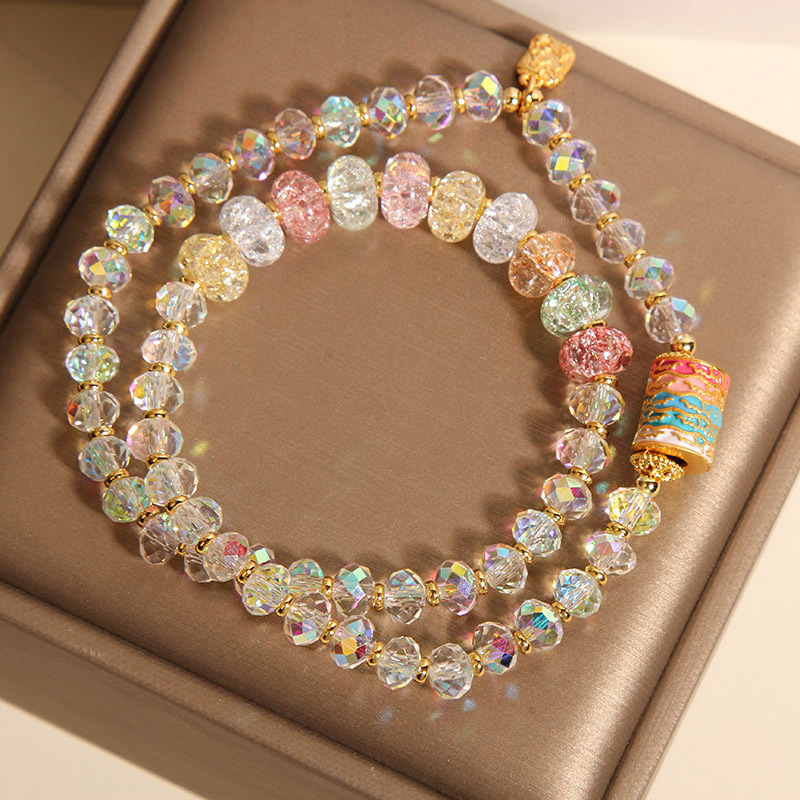 New Chinese-style white crystal double-loop bracelet for women, light luxury, niche and high-end feel, ice abacus beads stacked crystal bracelet pic 6