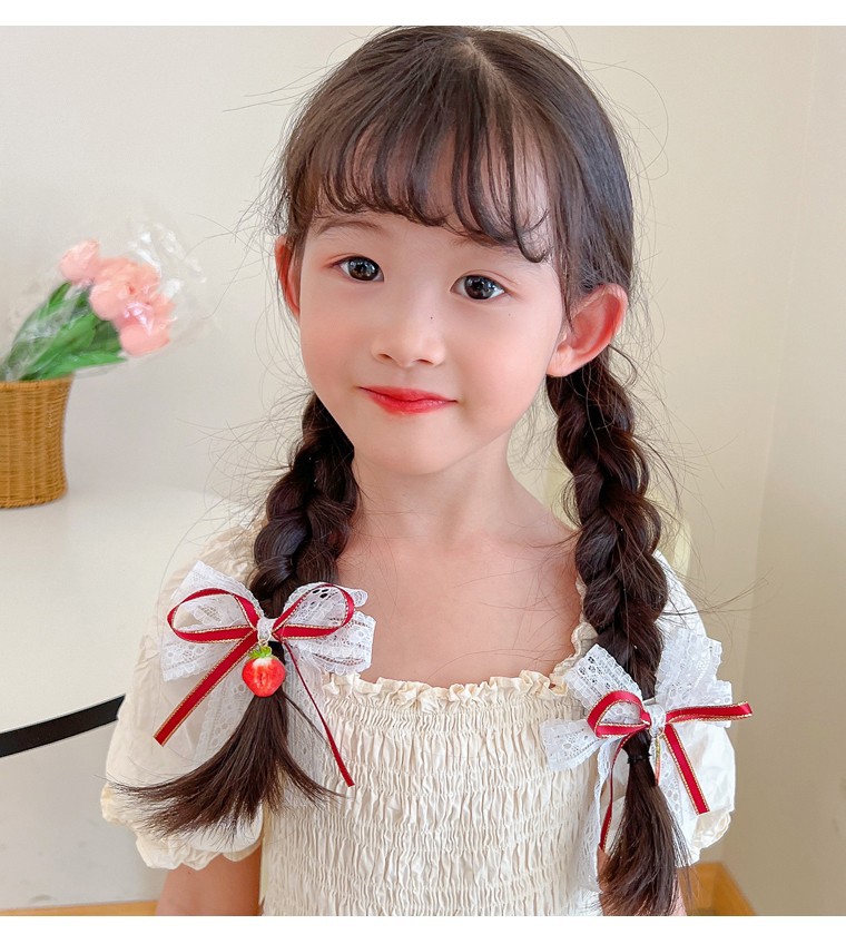 儿童可爱草莓发夹小女孩甜美发卡头饰蝴蝶结对夹女童红樱桃流苏夹详情3