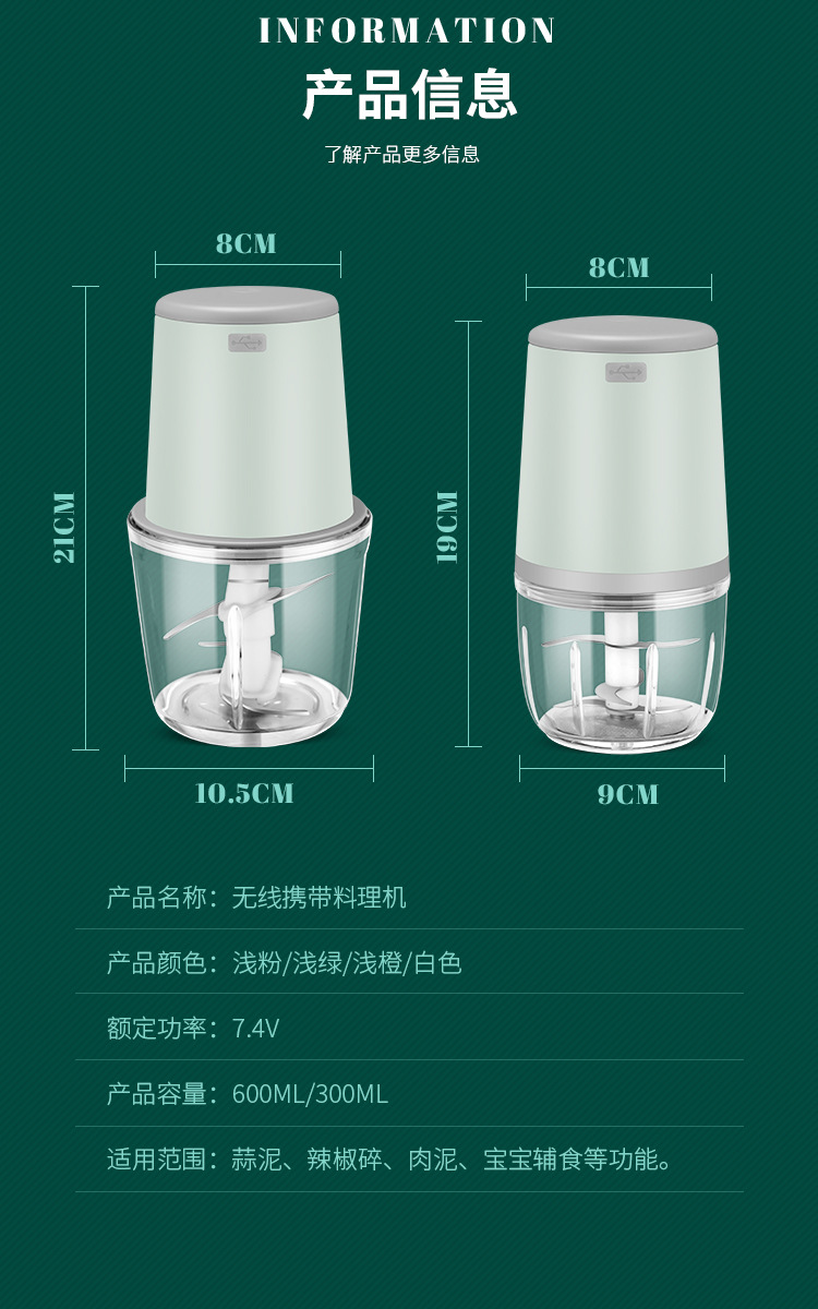 电动绞肉机家用绞肉机迷你宝宝辅食机迷你搅碎机电动料理机捣蒜器详情20