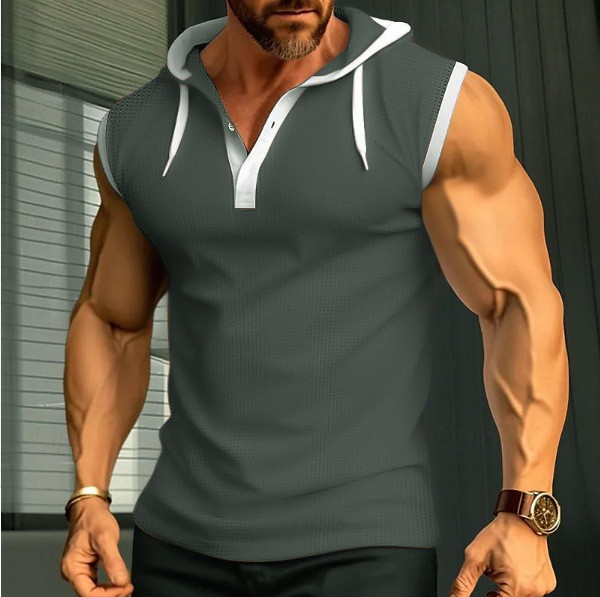 欧美跨境亚马逊2025夏新款男士背心重磅连帽坎肩潮牌休闲无袖T恤详情5