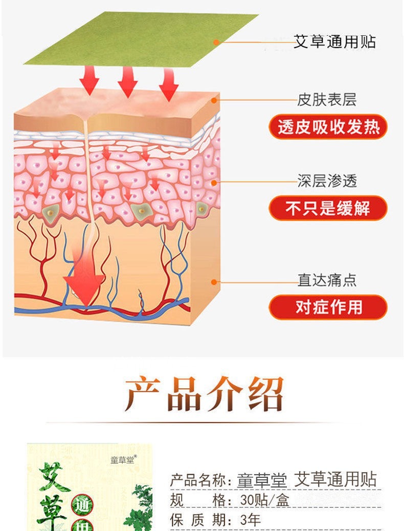 批发艾草通用贴艾草颈椎膝盖腰椎贴艾灸贴肩颈贴发热贴艾叶关节贴详情4