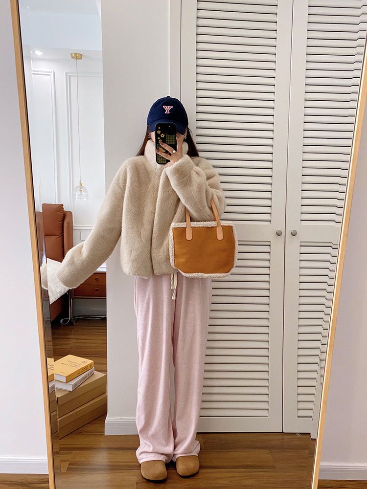 欧貂绒皮毛一体短款立领仿水貂毛外套环保皮草女秋冬新品通勤风详情53