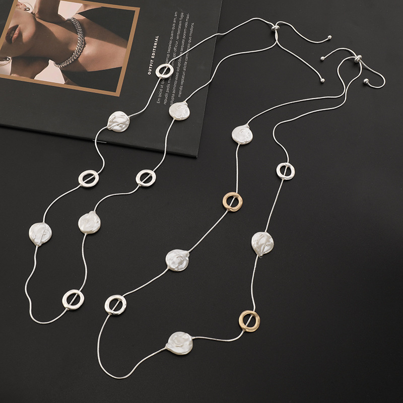 跨境专供长款毛衣链外贸新款欧美时尚简约珍珠女士高级感调节项链详情7