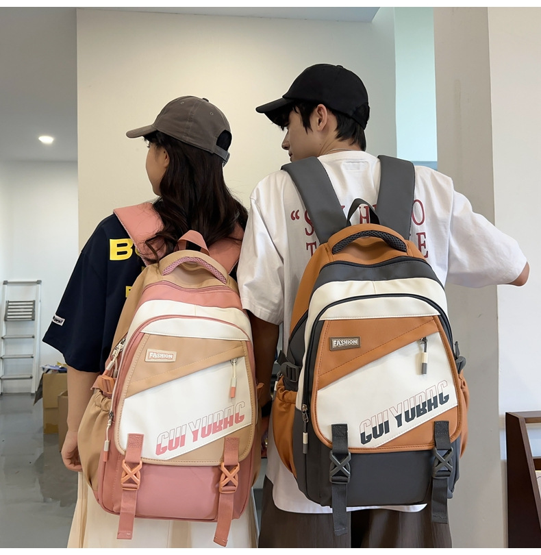 批发跨境双肩包韩版百搭书包撞色大学生高中大容量短途旅行背包详情22