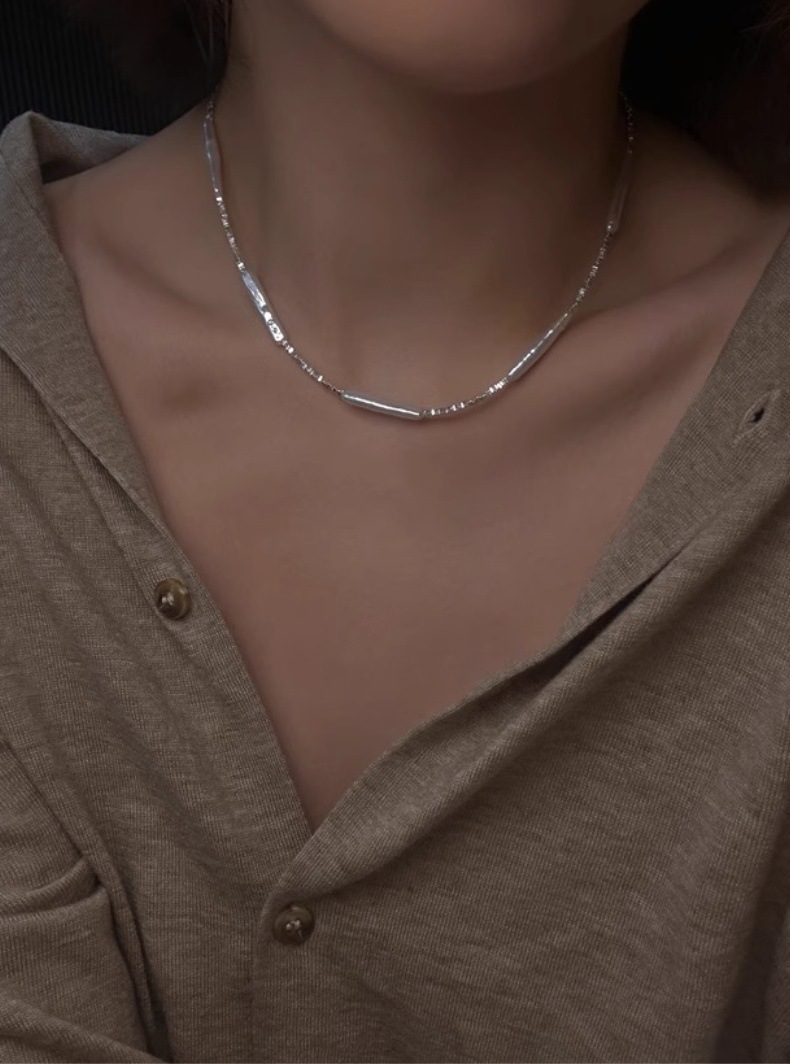 巴洛克小银条异形淡水珍珠项链气质网红简约银河迢迢碎银子锁骨链详情2