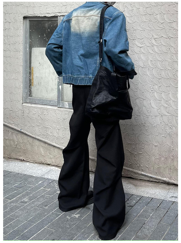 2023 new style cleanfit dress pants with a niche design, pleated, loose, casual, wide-leg, slightly flared floor-length pants for men pic 7