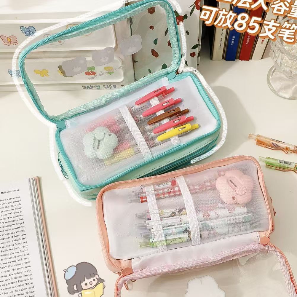 多色糖果色透明笔袋 大容量多层设计 收纳袋式笔袋 学生文具收纳利器详情4