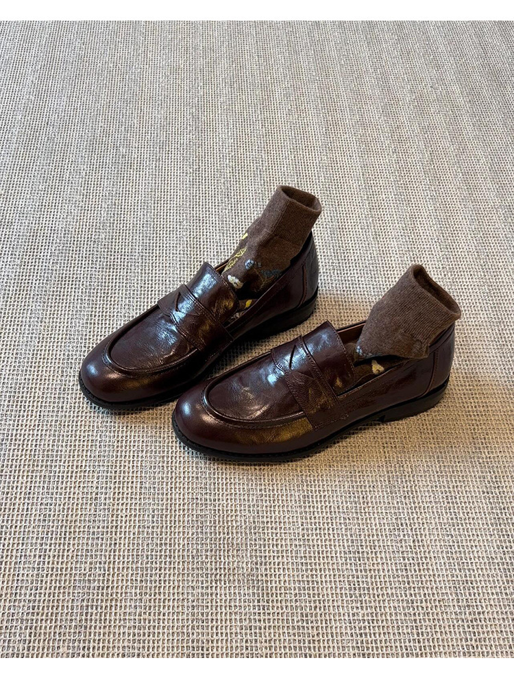 复古一脚蹬懒人鞋女粗跟平底单鞋英伦风小皮鞋乐福鞋详情2