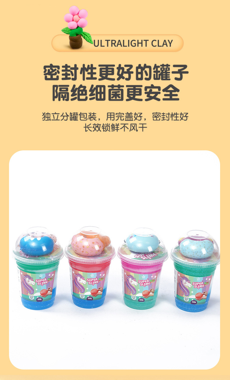 跨境史莱姆奶茶杯水晶泥亚马逊货源三色慢回弹儿童diy彩泥玩具贴详情8