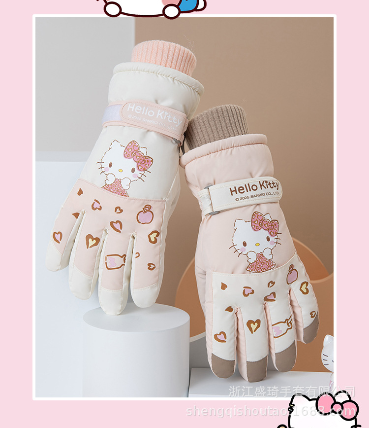 Sanrio touch screen ski gloves for women in winter, with thickened fleece, are cold-proof and warm, and are windproof and anti-slip for outdoor cycling. They are cute pic 11