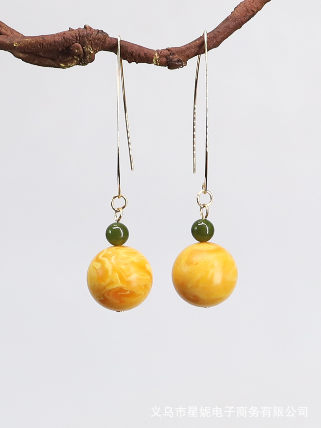 Trendy and personalized beeswax balls, Dongling jade ear hook long creative long hook earrings, ethnic style accessories, female Internet celebrity charm pic 13