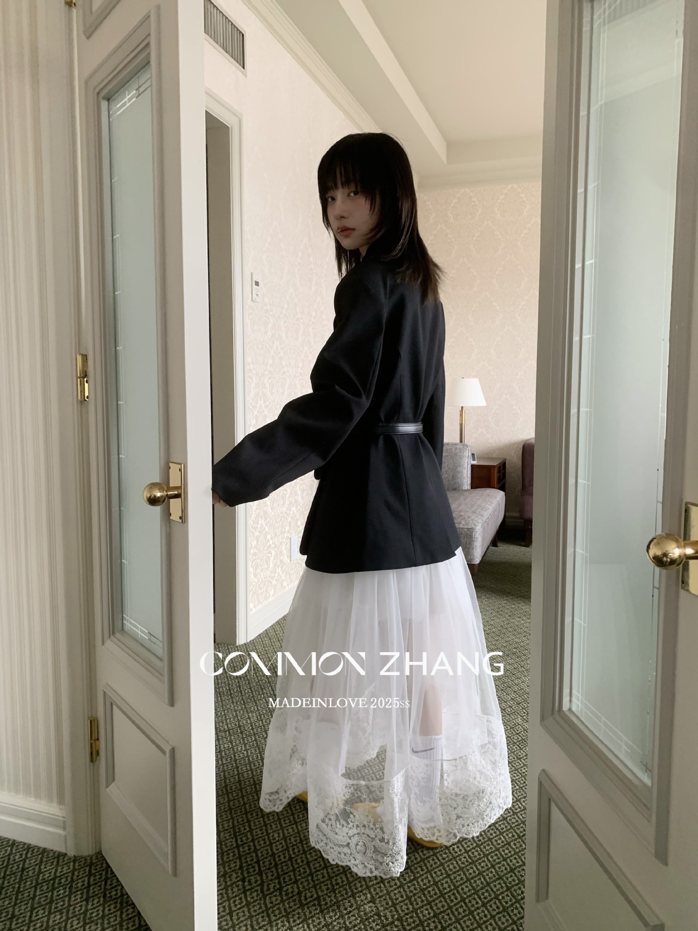 CZ ZHANG韩版网纱蕾丝拼接层次感微透高腰显瘦a字半身裙女B12103详情25