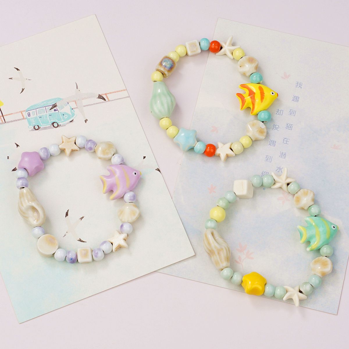 景德镇新款彩色手绘鱼陶瓷手链男女学生礼物陶瓷饰品手串饰品批发详情1