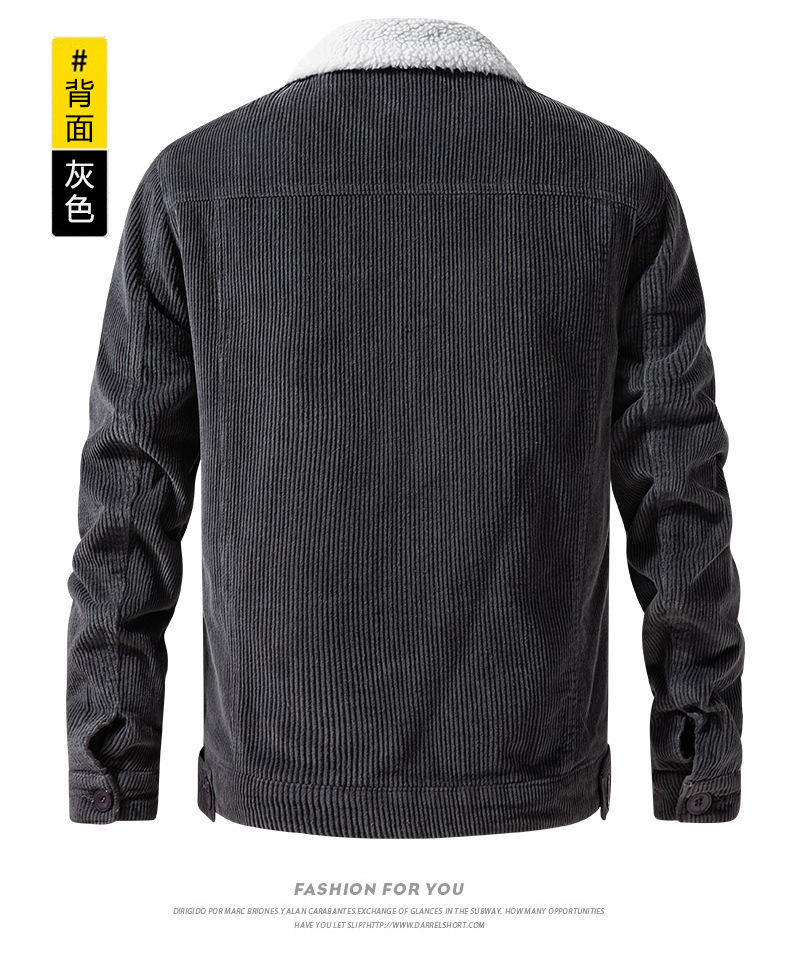 A multi-bag winter loose, retro pure cotton corduroy jacket with fleece for young men crossing borders from Europe and America, a warm cotton-padded jacket for export pic 6