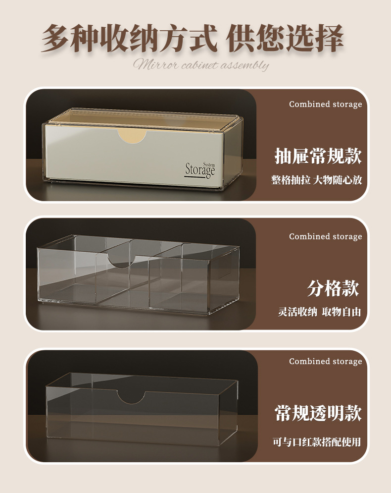 卫生间镜柜收纳盒洗漱台桌面化妆品口红盒浴室柜内分格整理置物架详情9