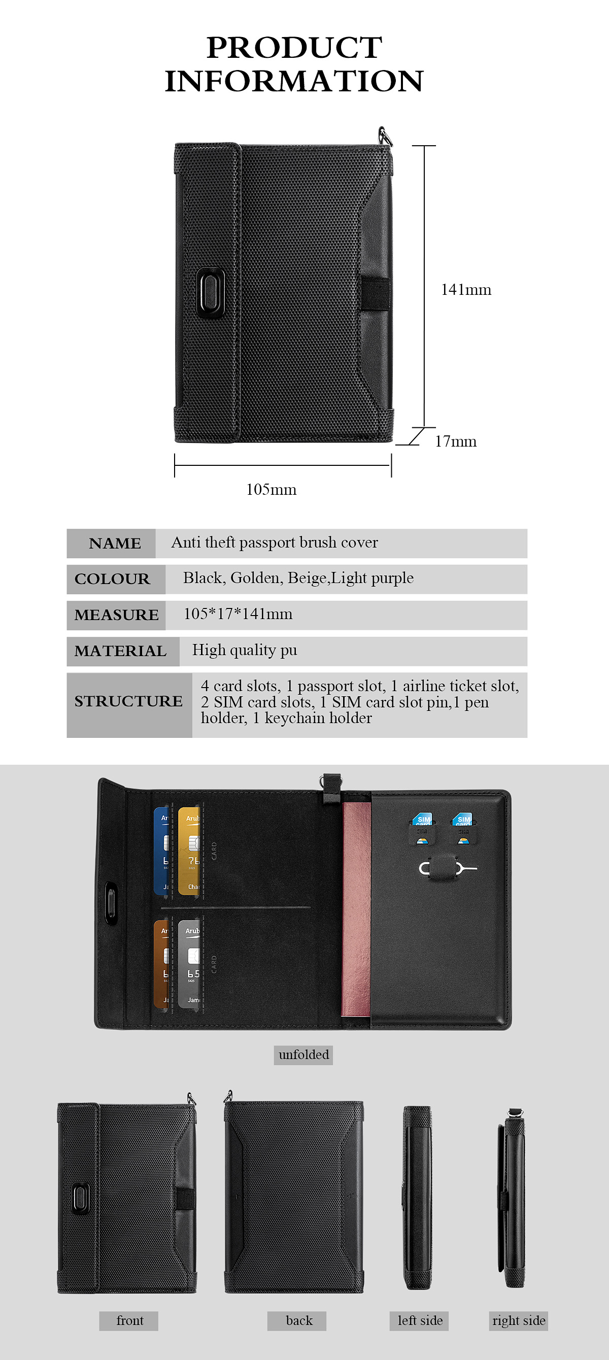 Passport bag, ID card bag, RFID anti-theft card holder, multi-functional passport holder, overseas travel air ticket holder, anti-magnetic passport holder pic 12
