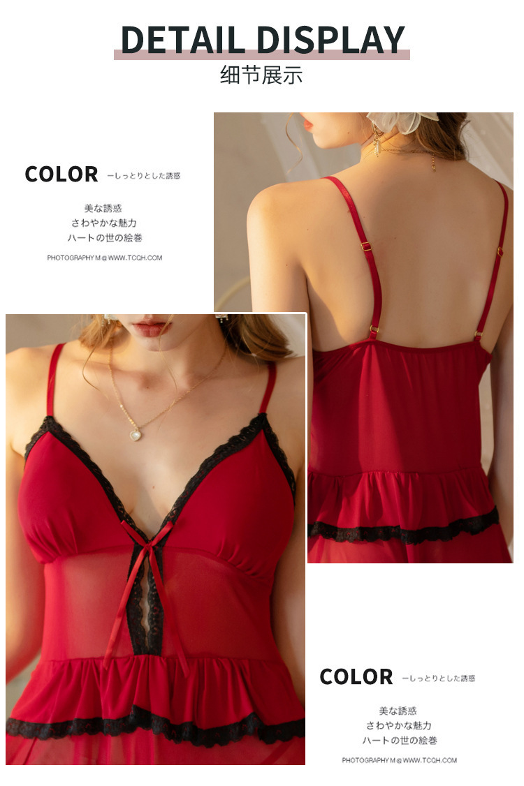 性感深V睡裙女蕾丝边火辣诱惑纯欲短裙家居睡衣女士情趣内衣厂家详情2