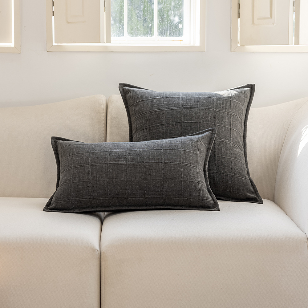 Cross-border minimalist style autumn and winter solid color polyester double-sided jacquard checkered home cushion Headboard sofa pillowcase pic 13