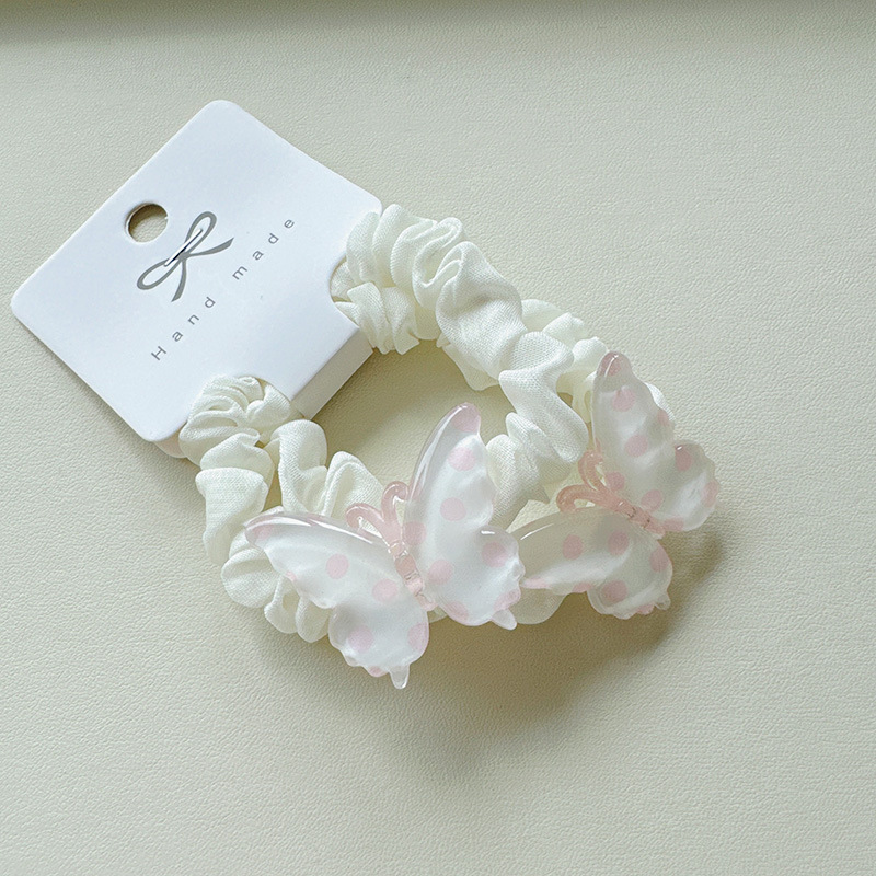 2 pieces of summer ice-transparent butterfly-colored small intestine hair bands, super fairy-like double ponytail elastic hair strings and hair accessories pic 5