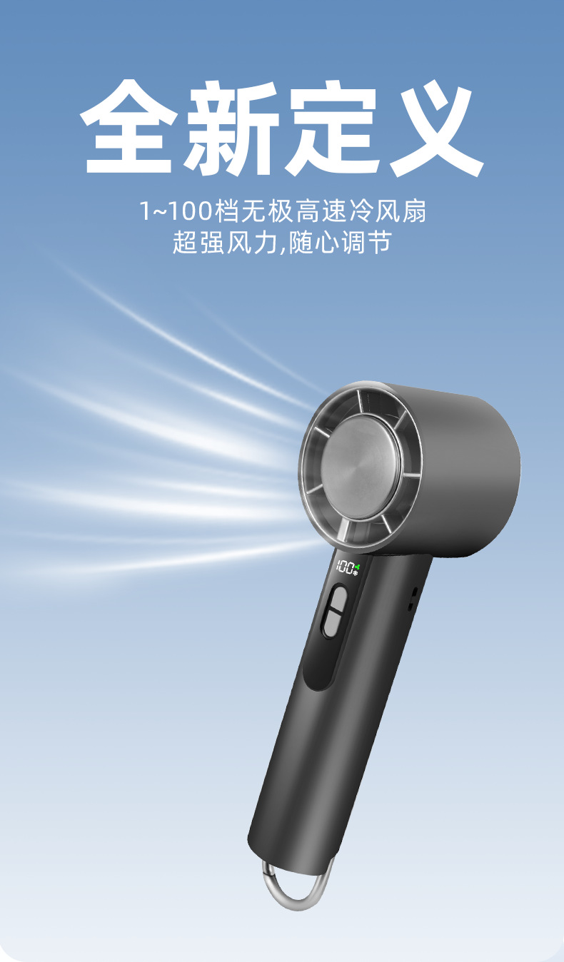 26新款跨境高速手持折叠冰敷风扇 数显无极调速100档户外便携式详情7