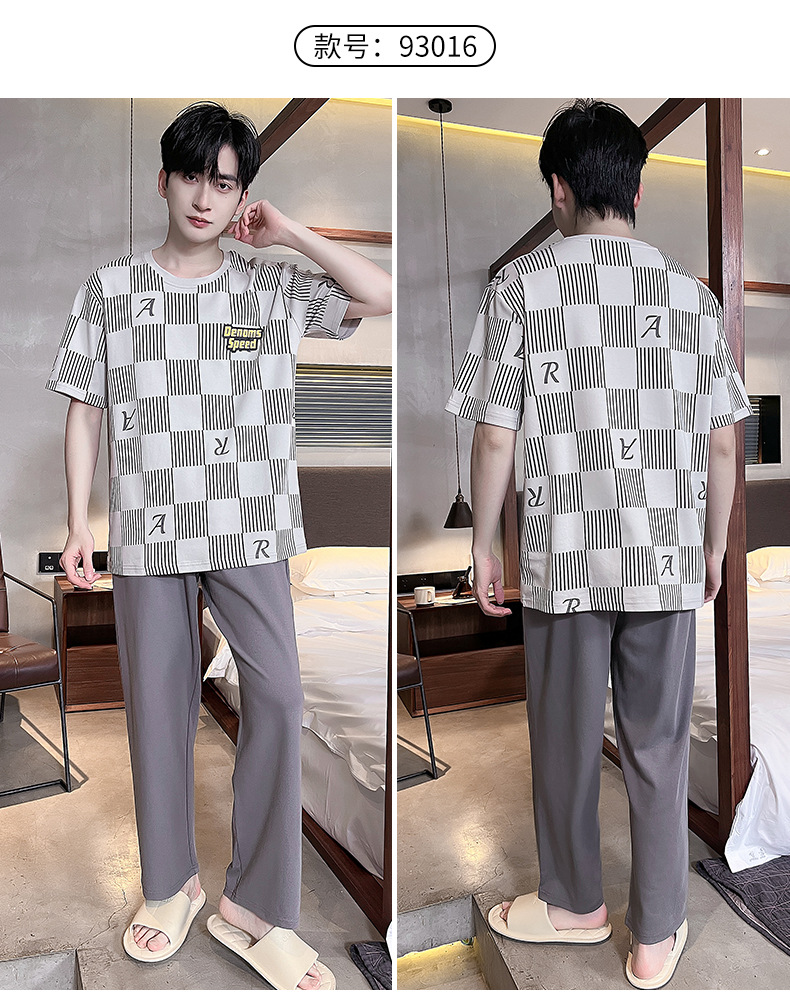 短袖长裤纯棉睡衣男士韩版宽松休闲简约夏天薄款中青年家居服套装详情25