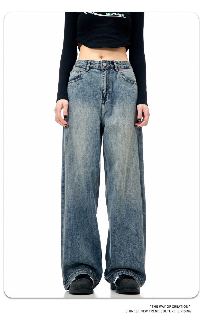 11KN American retro blue straight-leg jeans for both men and women, loose and versatile, trendy and simple, cleanfit casual wide-leg pants pic 8