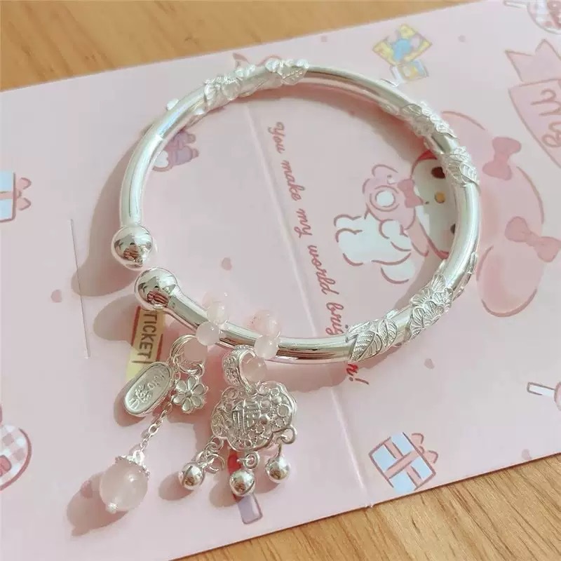 A young and elegant pure silver bracelet with a peace lock for women, a gift for your girlfriend and best friend on festivals pic 2