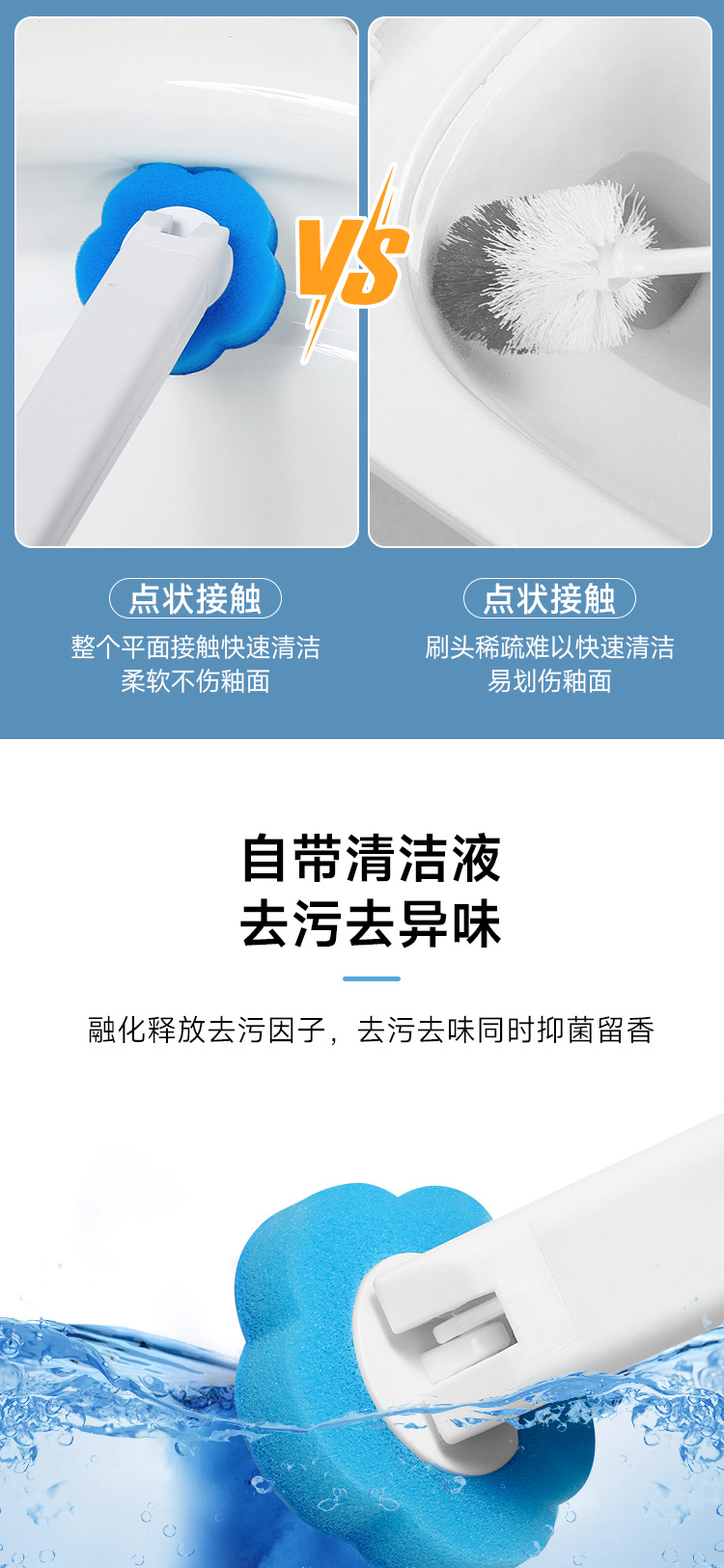 Disposable toilet brush set, bathroom no blind spots, sterile, household disposable and replaceable cleaning brush head toilet brush pic 3