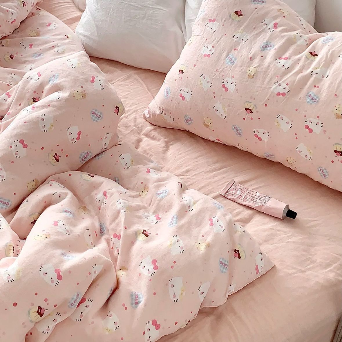 小红书A类全棉有氧双层纱四件套母婴级透气纯棉纱布小清新Kitty猫详情48