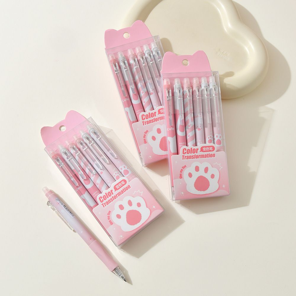 Chenxi Cat Paw Erasable Color-changing Pen 6-piece Set, Soft rubber case Planner Pen, Drawing Pen, Gel Pen, Colorful Creative Erasable Pen pic 11