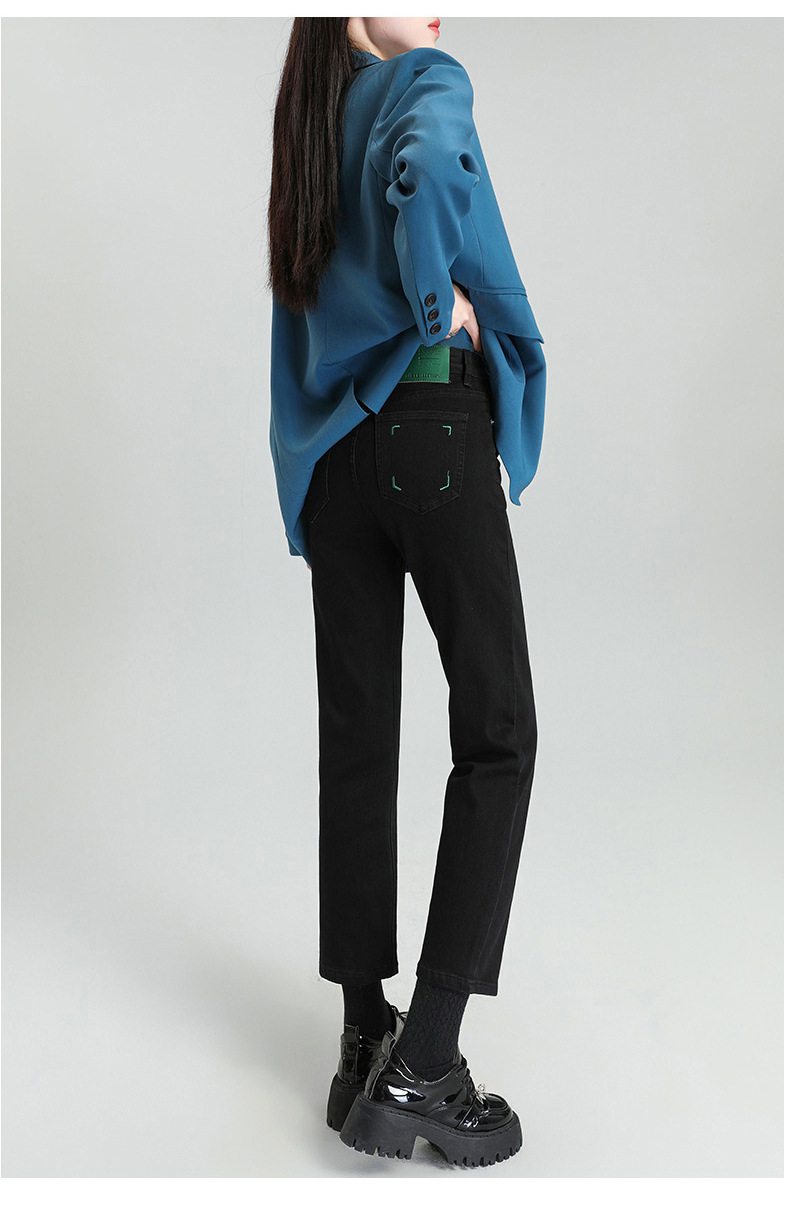 爆款超柔高腰小直筒牛仔裤女2024春季弹力黑色修身窄版烟管法棍裤详情16