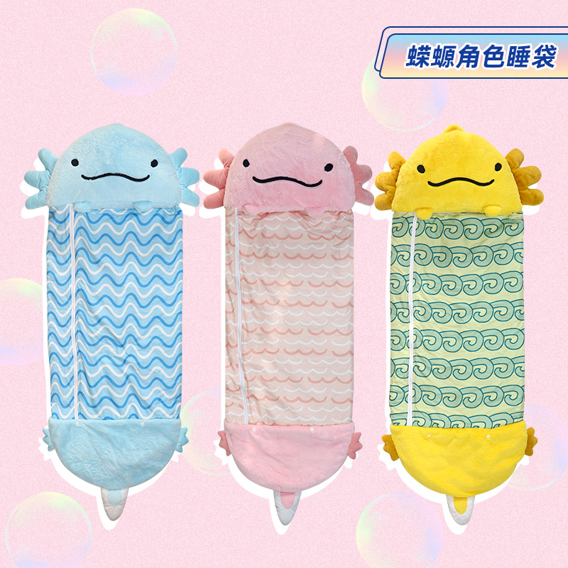 2023新款跨境可收纳蝾螈角色防踢被儿童保暖兔毛绒卡通睡袋游戏睡袋详情2