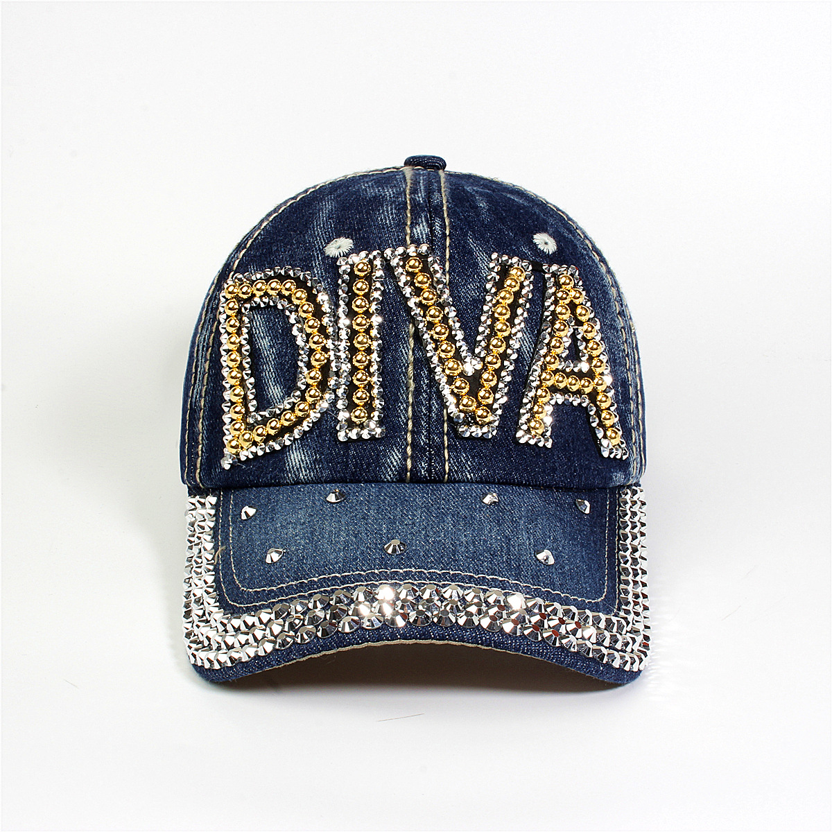 跨境外贸新款牛仔布女镶钻欧美国休闲成人棒球帽时尚洋气鸭舌帽子详情43
