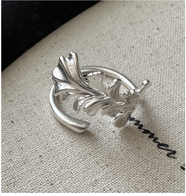 S925纯银韩版小众设计感哑光复古戒指水草简约基础款指环批发详情9