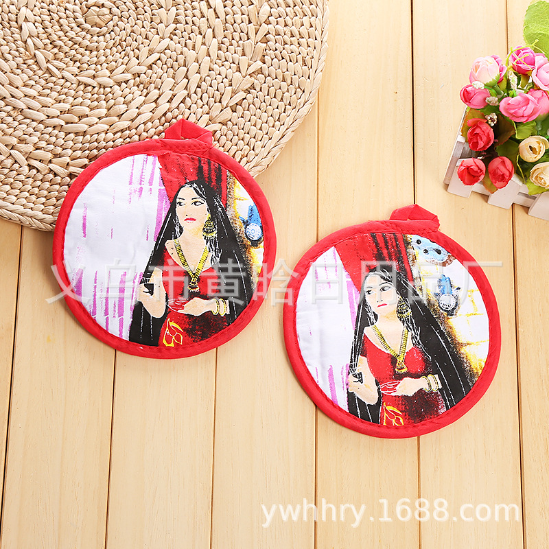 【 Chi Jia 】 Daily home fabric round placemats, coasters, kitchen microwave insulation pads, fabric printed pads pic 3